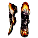 Flaming Skull And Cross Wrench Print Muay Thai Shin Guard