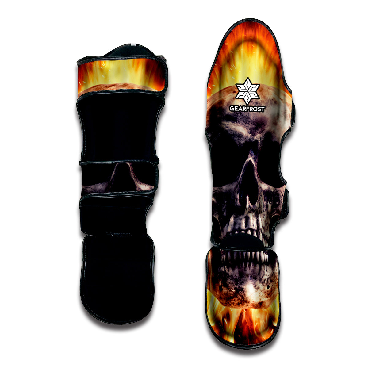 Flaming Skull And Cross Wrench Print Muay Thai Shin Guard