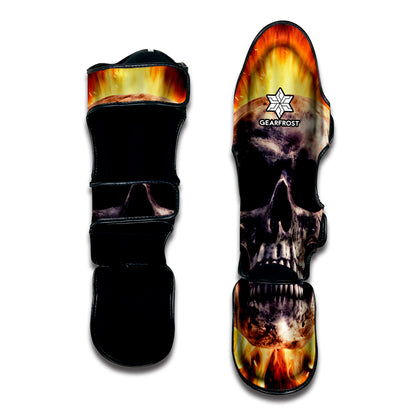 Flaming Skull And Cross Wrench Print Muay Thai Shin Guard