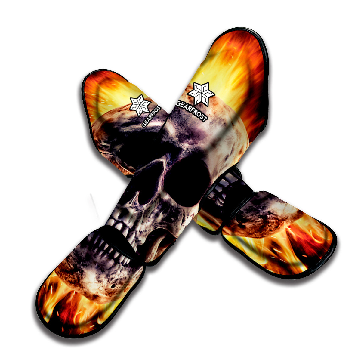 Flaming Skull And Cross Wrench Print Muay Thai Shin Guard