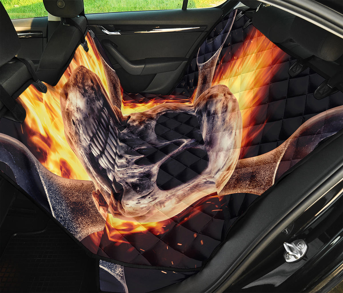 Flaming Skull And Cross Wrench Print Pet Car Back Seat Cover