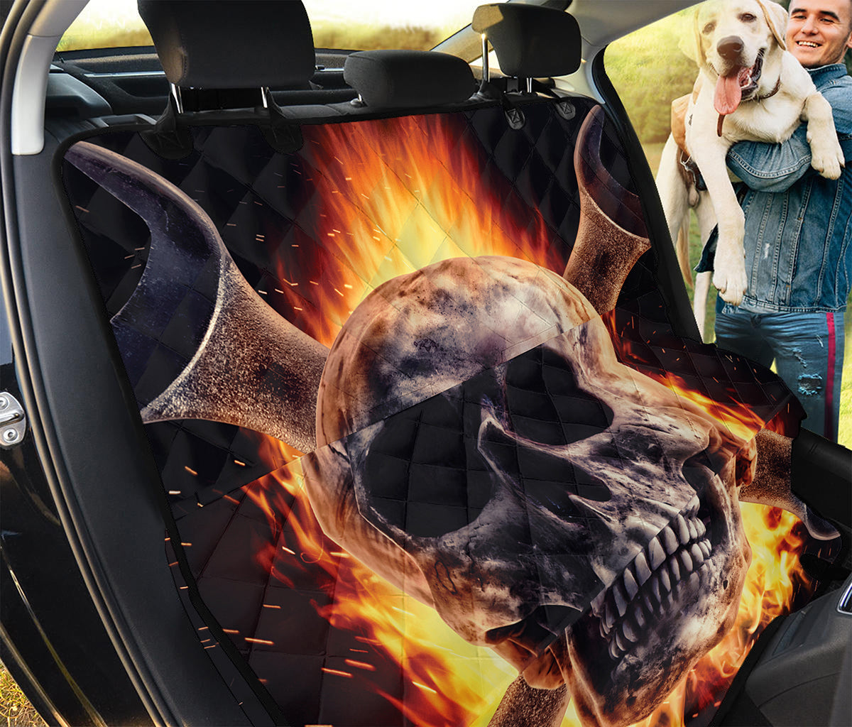 Flaming Skull And Cross Wrench Print Pet Car Back Seat Cover