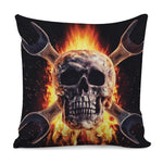 Flaming Skull And Cross Wrench Print Pillow Cover