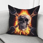 Flaming Skull And Cross Wrench Print Pillow Cover