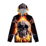 Flaming Skull And Cross Wrench Print Pullover Hoodie