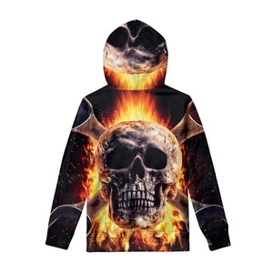 Flaming Skull And Cross Wrench Print Pullover Hoodie