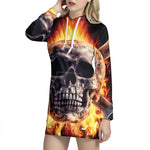 Flaming Skull And Cross Wrench Print Pullover Hoodie Dress