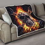 Flaming Skull And Cross Wrench Print Quilt