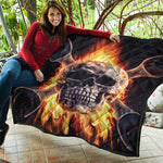 Flaming Skull And Cross Wrench Print Quilt