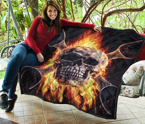 Flaming Skull And Cross Wrench Print Quilt