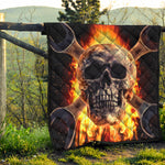 Flaming Skull And Cross Wrench Print Quilt