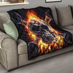 Flaming Skull And Cross Wrench Print Quilt