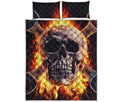 Flaming Skull And Cross Wrench Print Quilt Bed Set