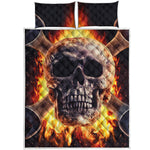 Flaming Skull And Cross Wrench Print Quilt Bed Set