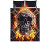 Flaming Skull And Cross Wrench Print Quilt Bed Set