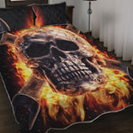 Flaming Skull And Cross Wrench Print Quilt Bed Set