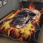 Flaming Skull And Cross Wrench Print Quilt Bed Set