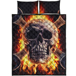 Flaming Skull And Cross Wrench Print Quilt Bed Set