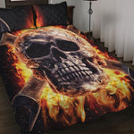 Flaming Skull And Cross Wrench Print Quilt Bed Set