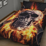 Flaming Skull And Cross Wrench Print Quilt Bed Set