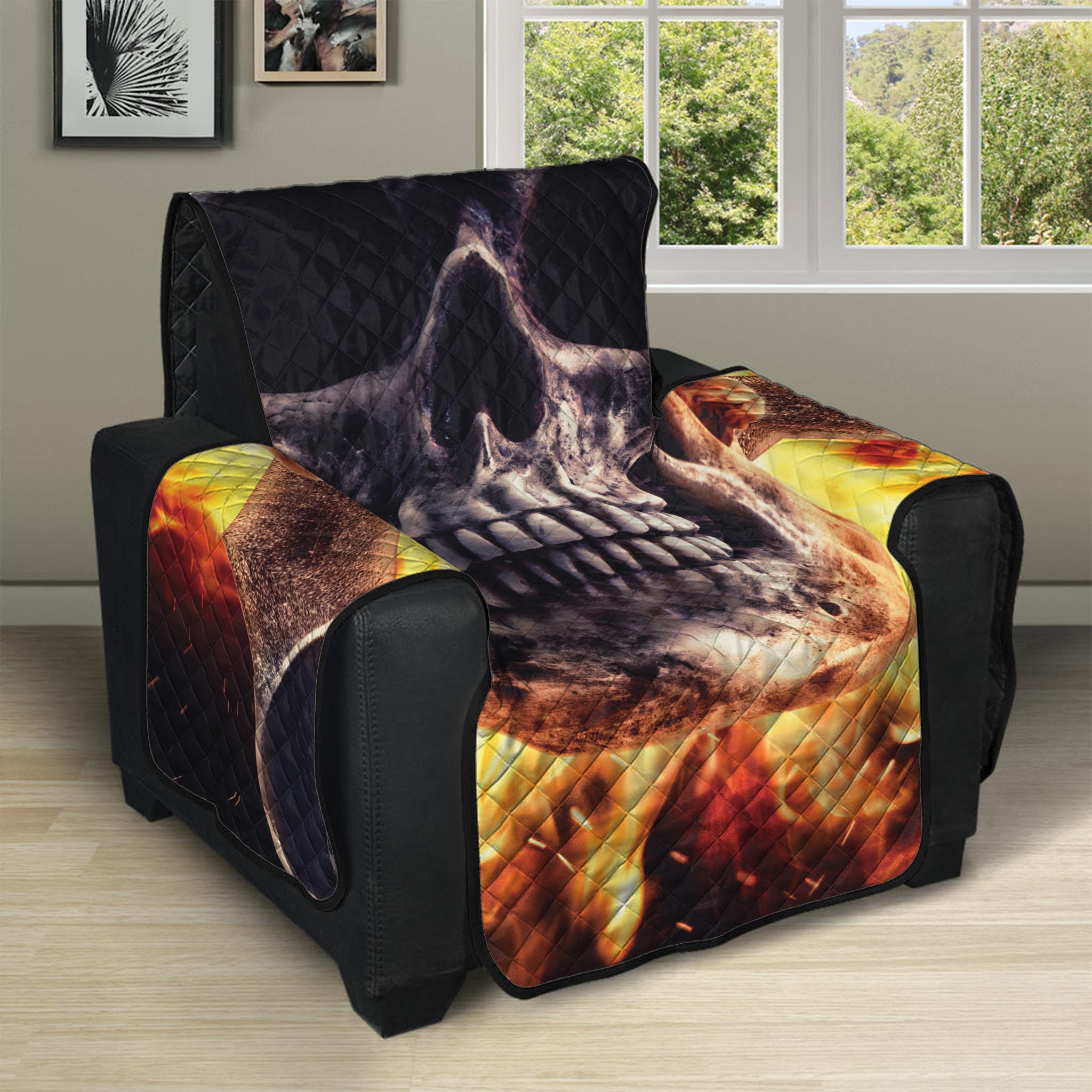 Flaming Skull And Cross Wrench Print Recliner Protector