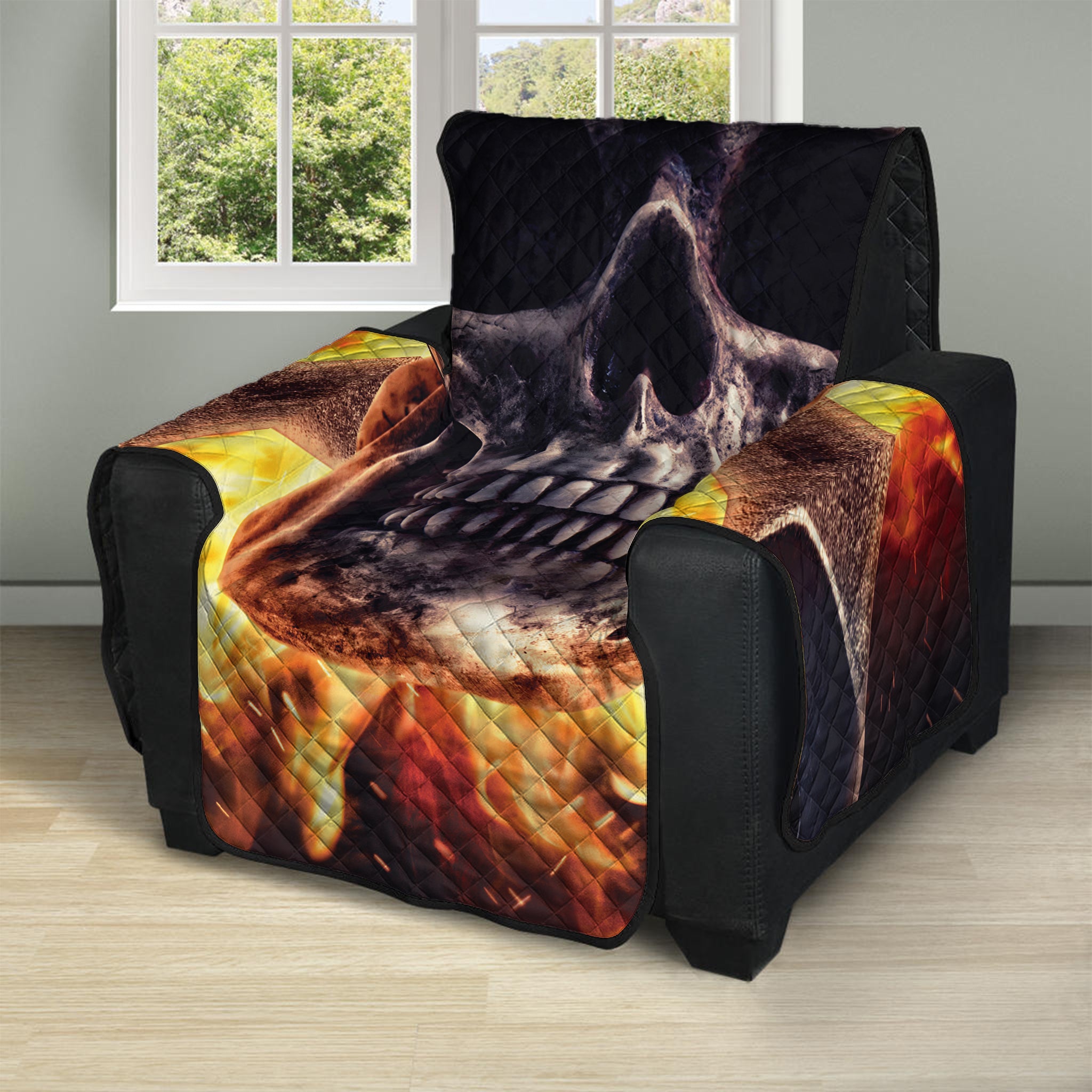 Flaming Skull And Cross Wrench Print Recliner Protector