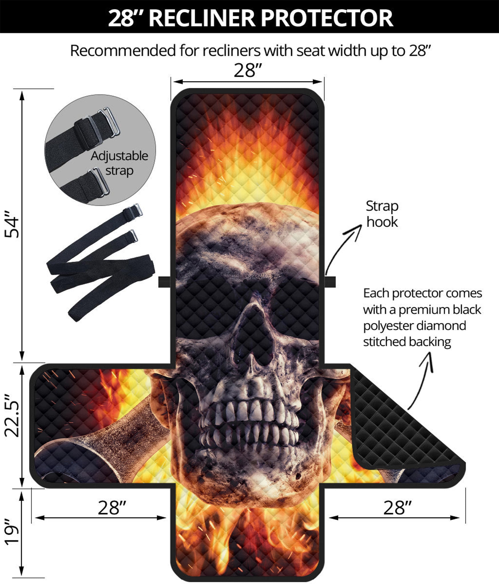 Flaming Skull And Cross Wrench Print Recliner Protector