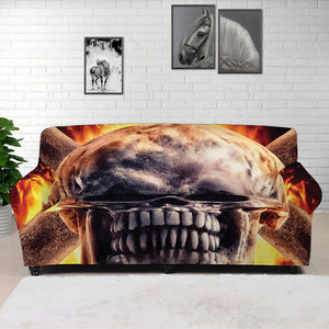 Flaming Skull And Cross Wrench Print Sofa Cover