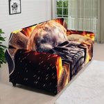 Flaming Skull And Cross Wrench Print Sofa Cover