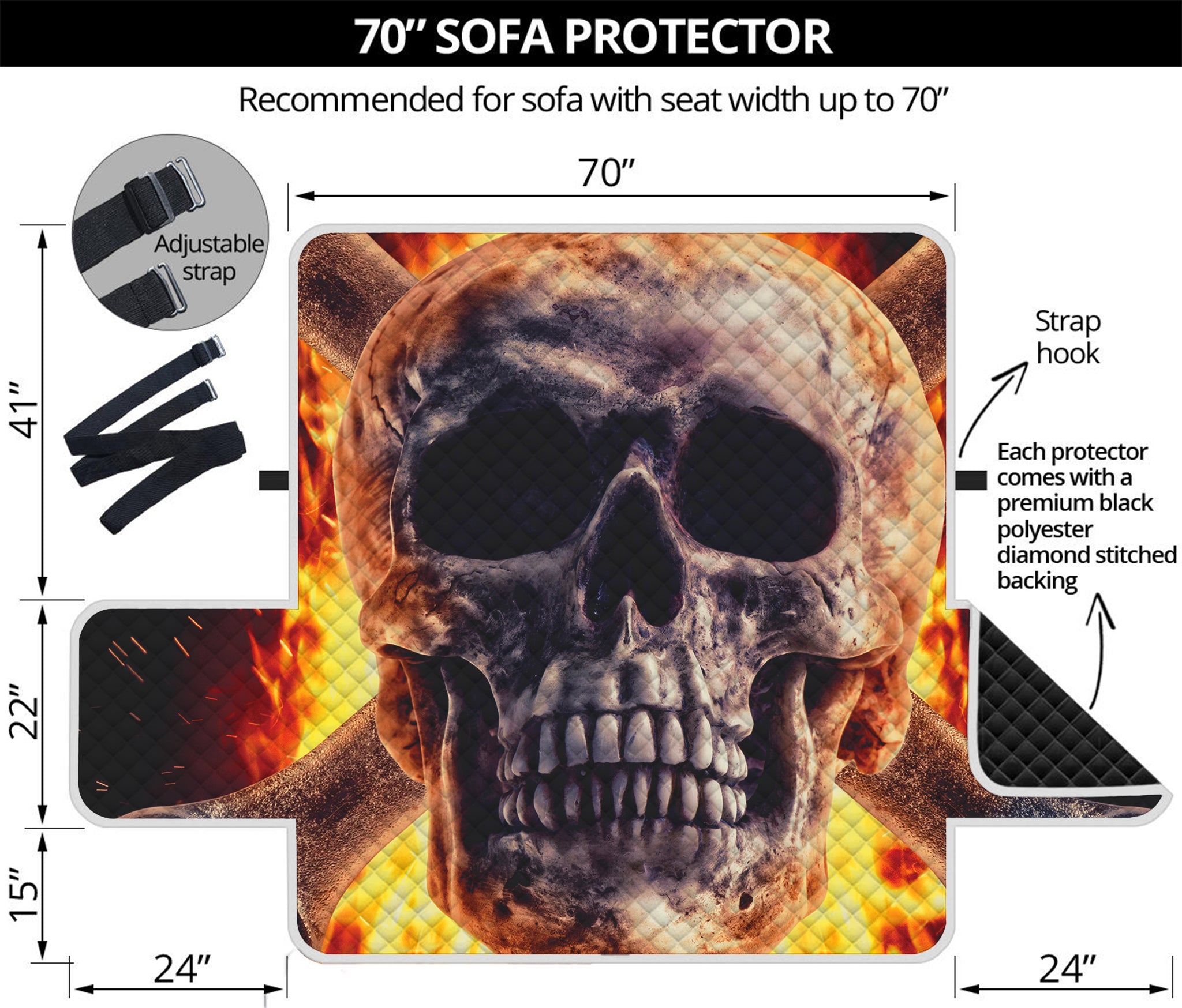 Flaming Skull And Cross Wrench Print Sofa Protector