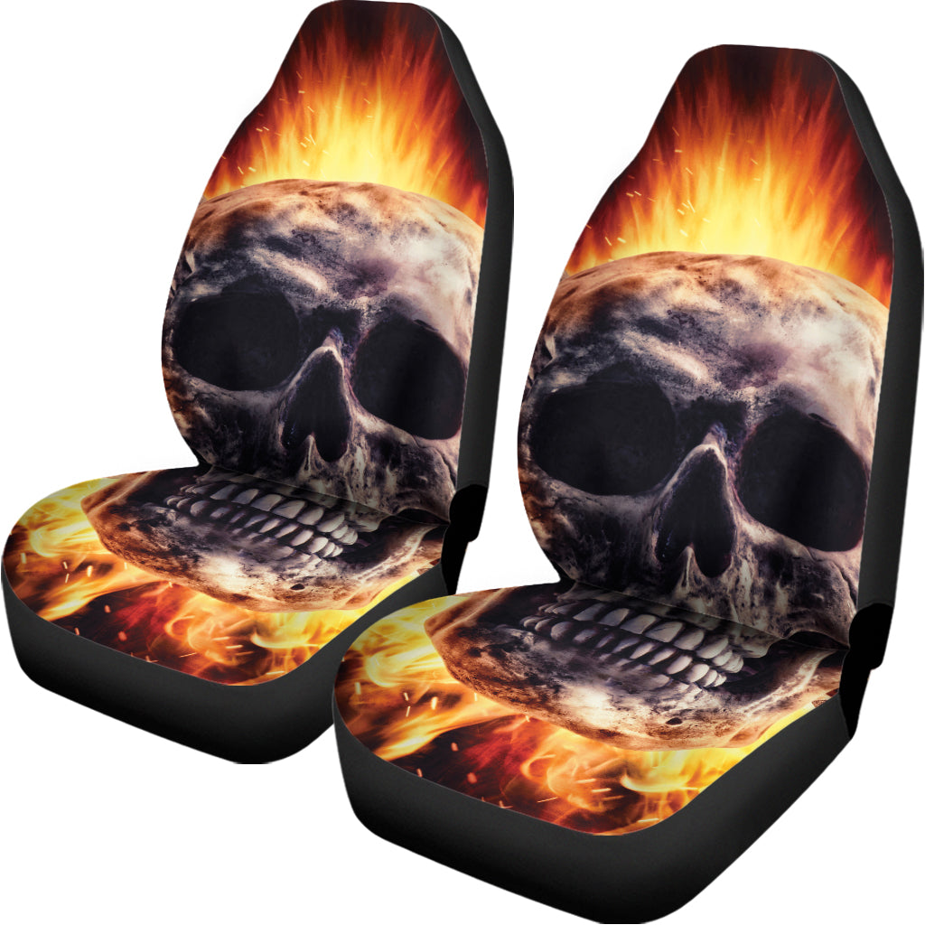 Flaming Skull And Cross Wrench Print Universal Fit Car Seat Covers