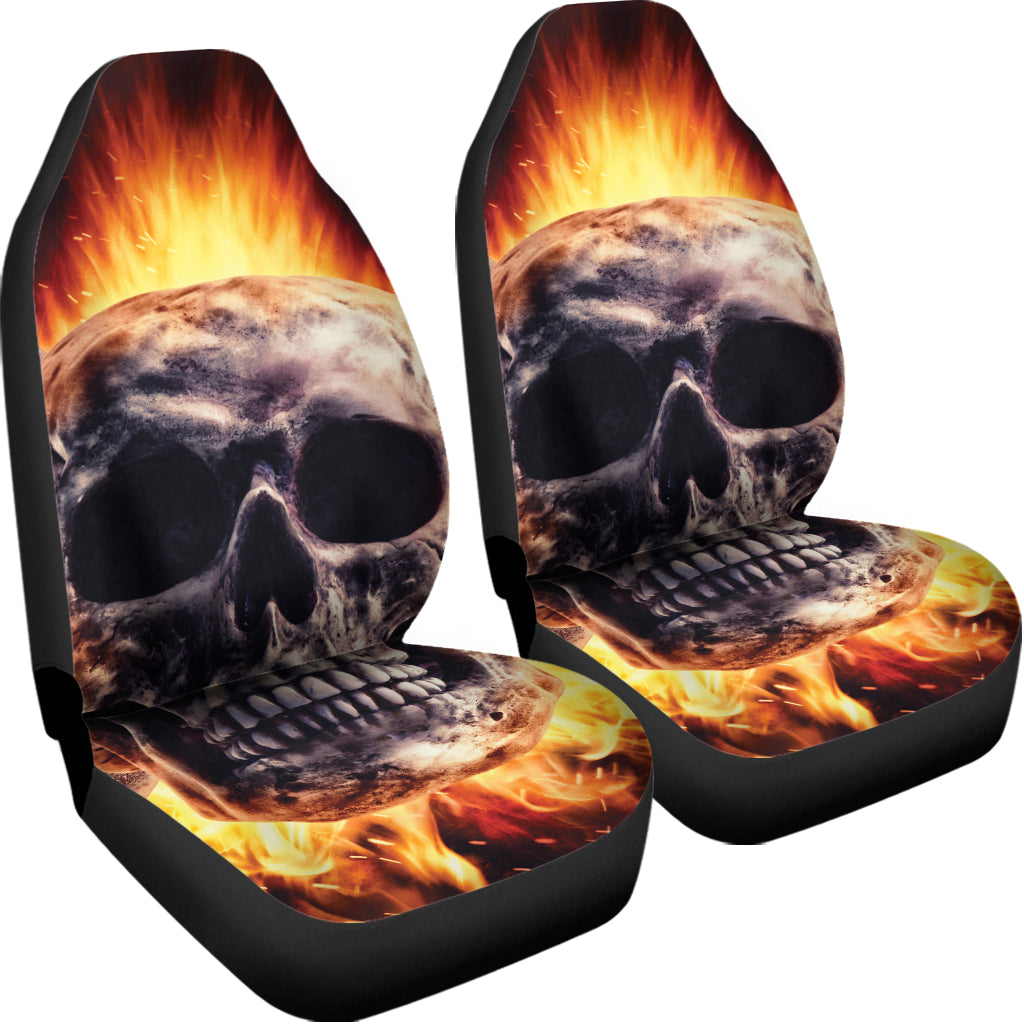 Flaming Skull And Cross Wrench Print Universal Fit Car Seat Covers