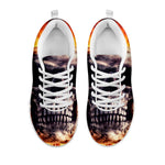 Flaming Skull And Cross Wrench Print White Sneakers