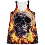 Flaming Skull And Cross Wrench Print Women's Racerback Tank Top
