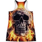 Flaming Skull And Cross Wrench Print Women's Racerback Tank Top