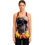 Flaming Skull And Cross Wrench Print Women's Racerback Tank Top