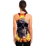 Flaming Skull And Cross Wrench Print Women's Racerback Tank Top