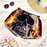 Flaming Skull And Cross Wrench Print Women's Shorts