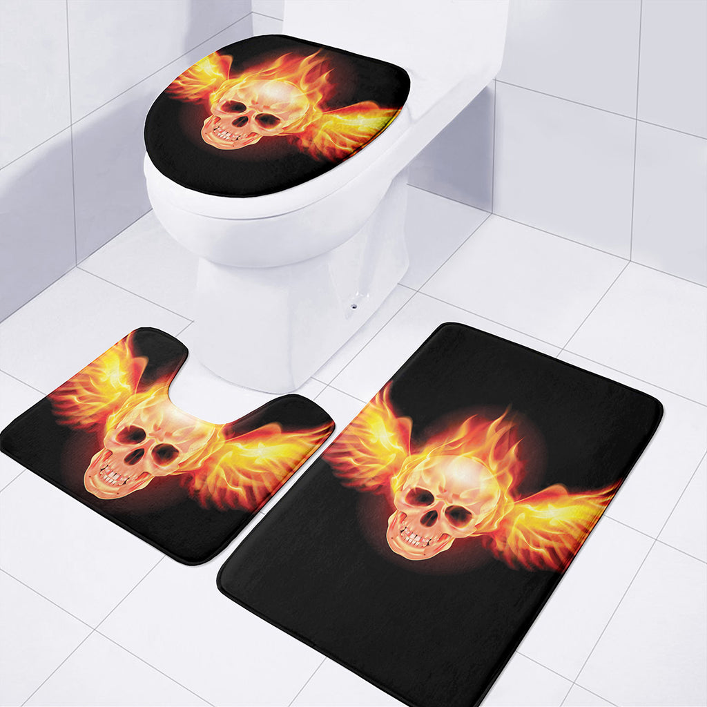 Flaming Skull With Fire Wings Print 3 Piece Bath Mat Set
