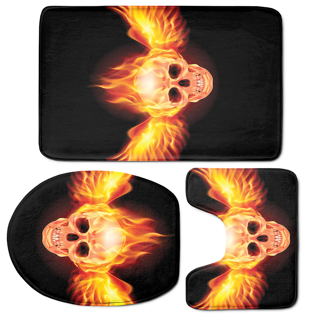 Flaming Skull With Fire Wings Print 3 Piece Bath Mat Set