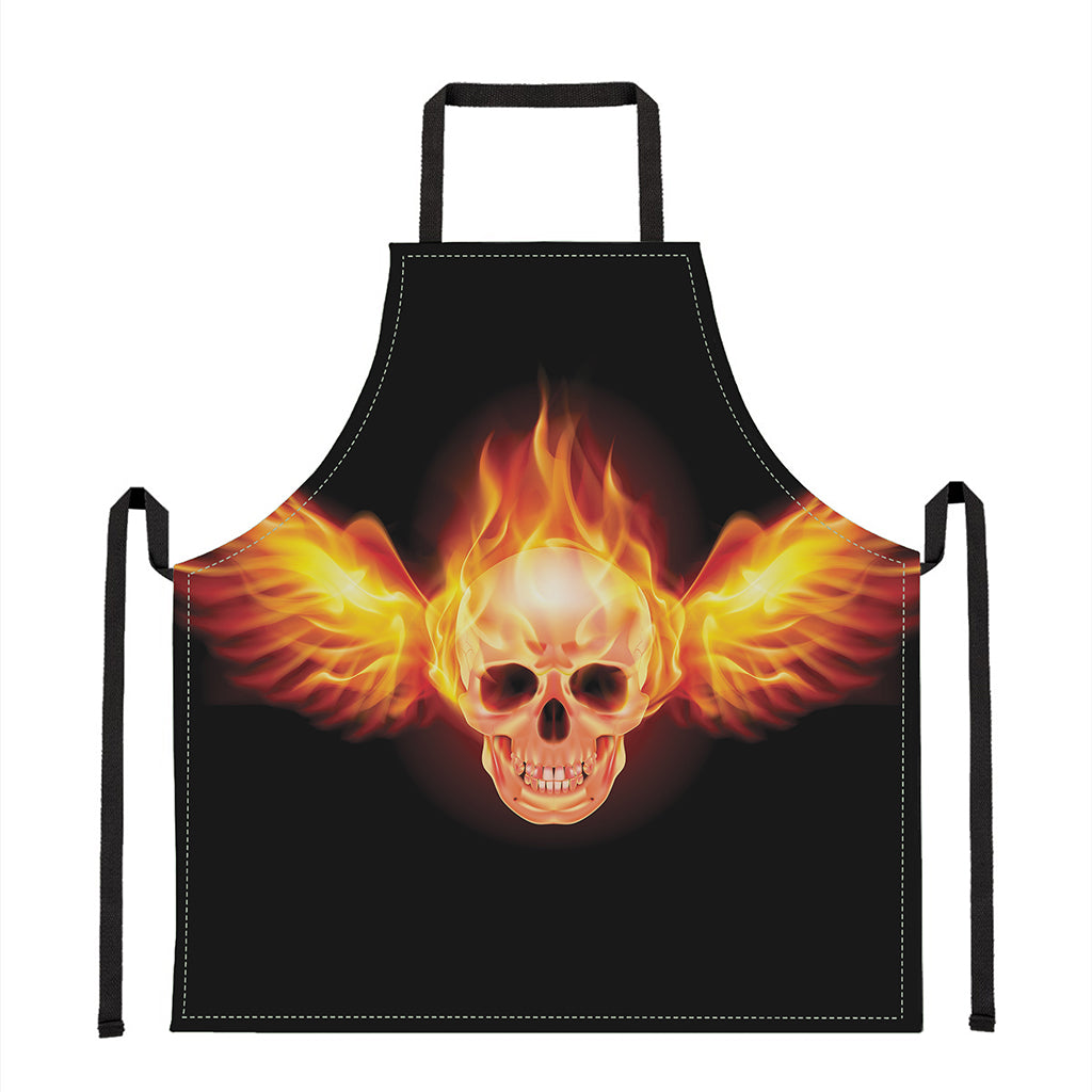 Flaming Skull With Fire Wings Print Apron