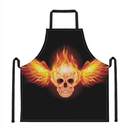Flaming Skull With Fire Wings Print Apron