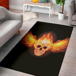 Flaming Skull With Fire Wings Print Area Rug