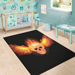 Flaming Skull With Fire Wings Print Area Rug