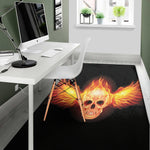 Flaming Skull With Fire Wings Print Area Rug