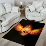 Flaming Skull With Fire Wings Print Area Rug