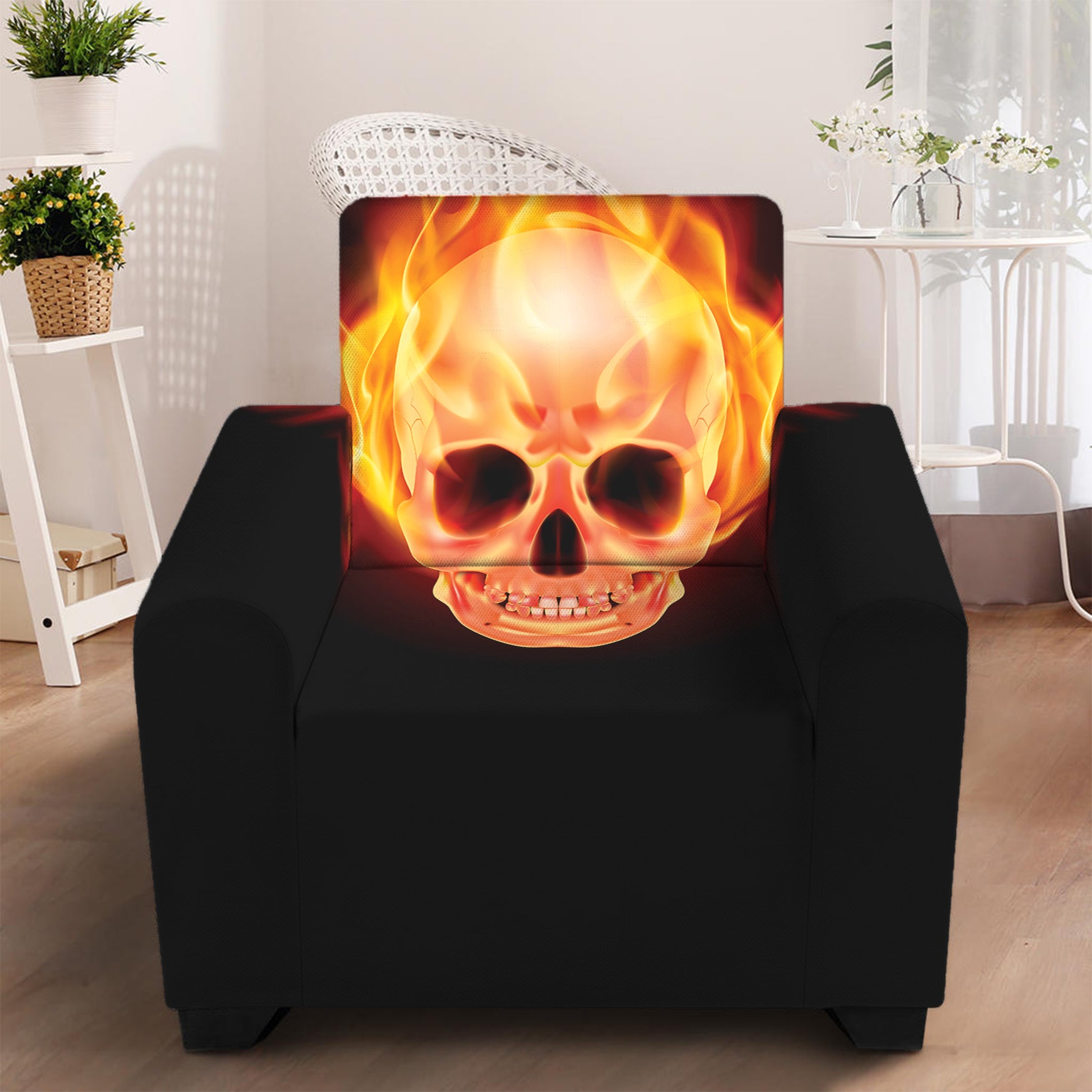 Flaming Skull With Fire Wings Print Armchair Slipcover