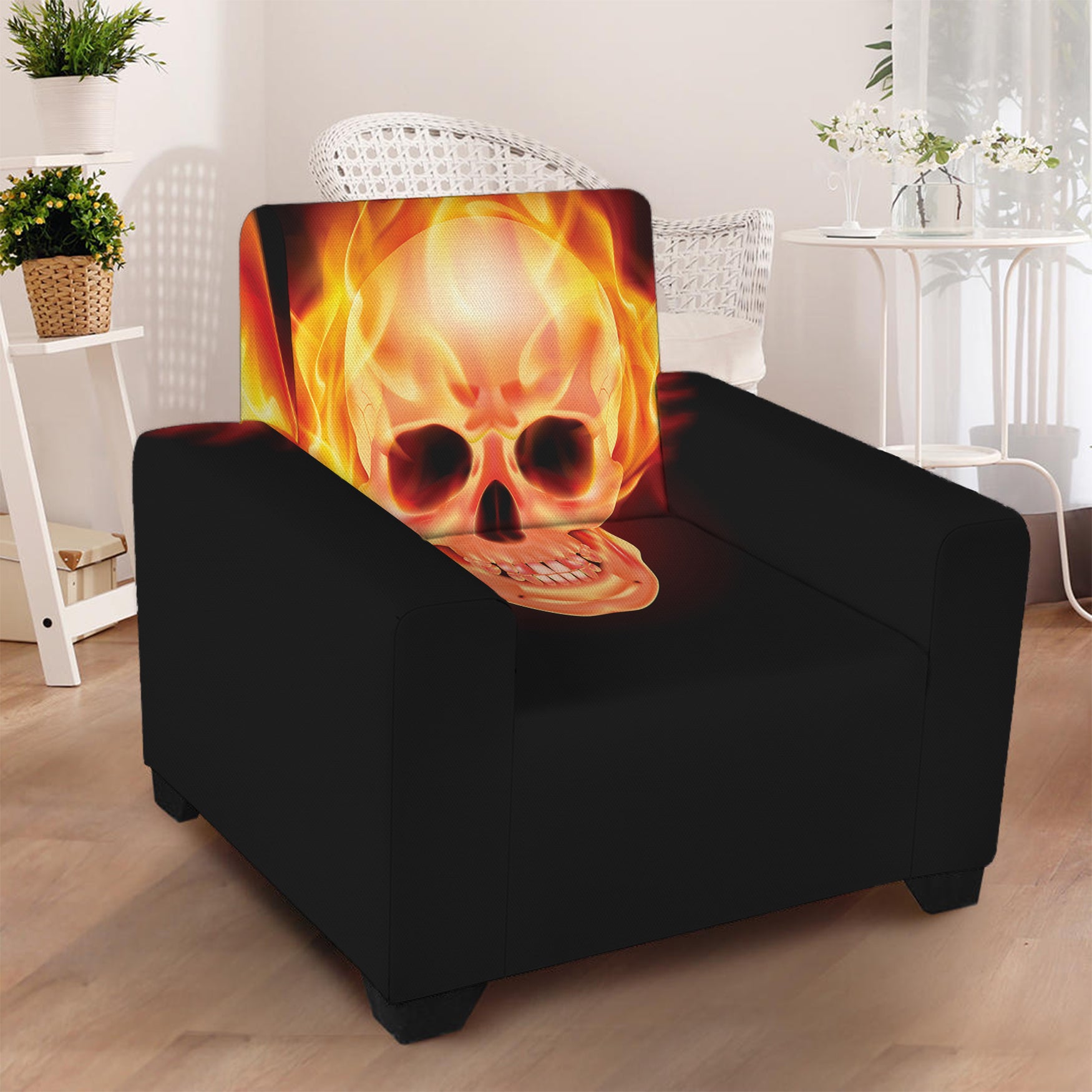 Flaming Skull With Fire Wings Print Armchair Slipcover