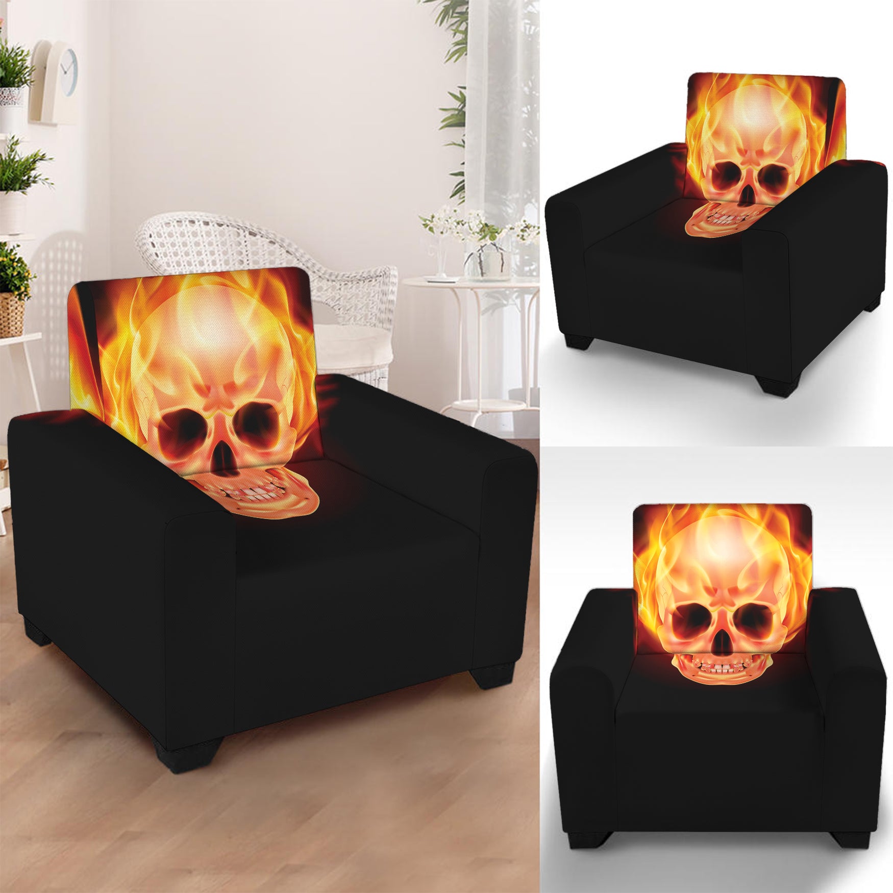 Flaming Skull With Fire Wings Print Armchair Slipcover