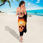 Flaming Skull With Fire Wings Print Beach Sarong Wrap